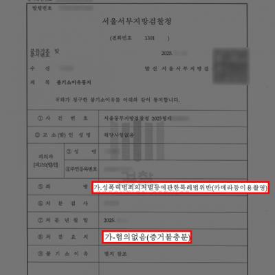 길거리 촬영으로 카메라등이용촬영죄 입건, 변호사 조력으로 무혐의 처분